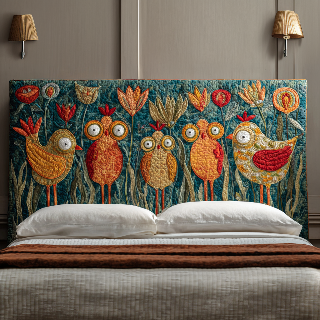 Whimsical Chickens XR2212006CL Quilted Headboard Slipcover