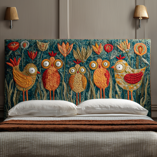 Whimsical Chickens XR2212006CL Quilted Headboard Slipcover