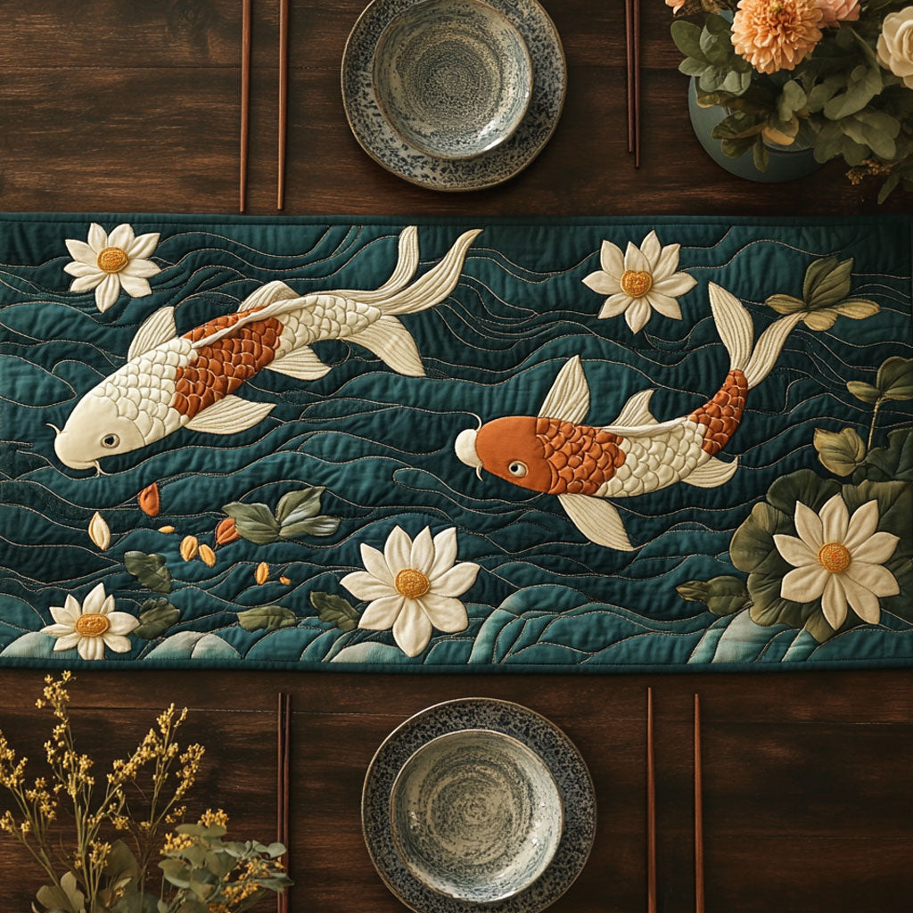 Lotus Koi Fish Dream WN2107031CL Quilted Table Runner