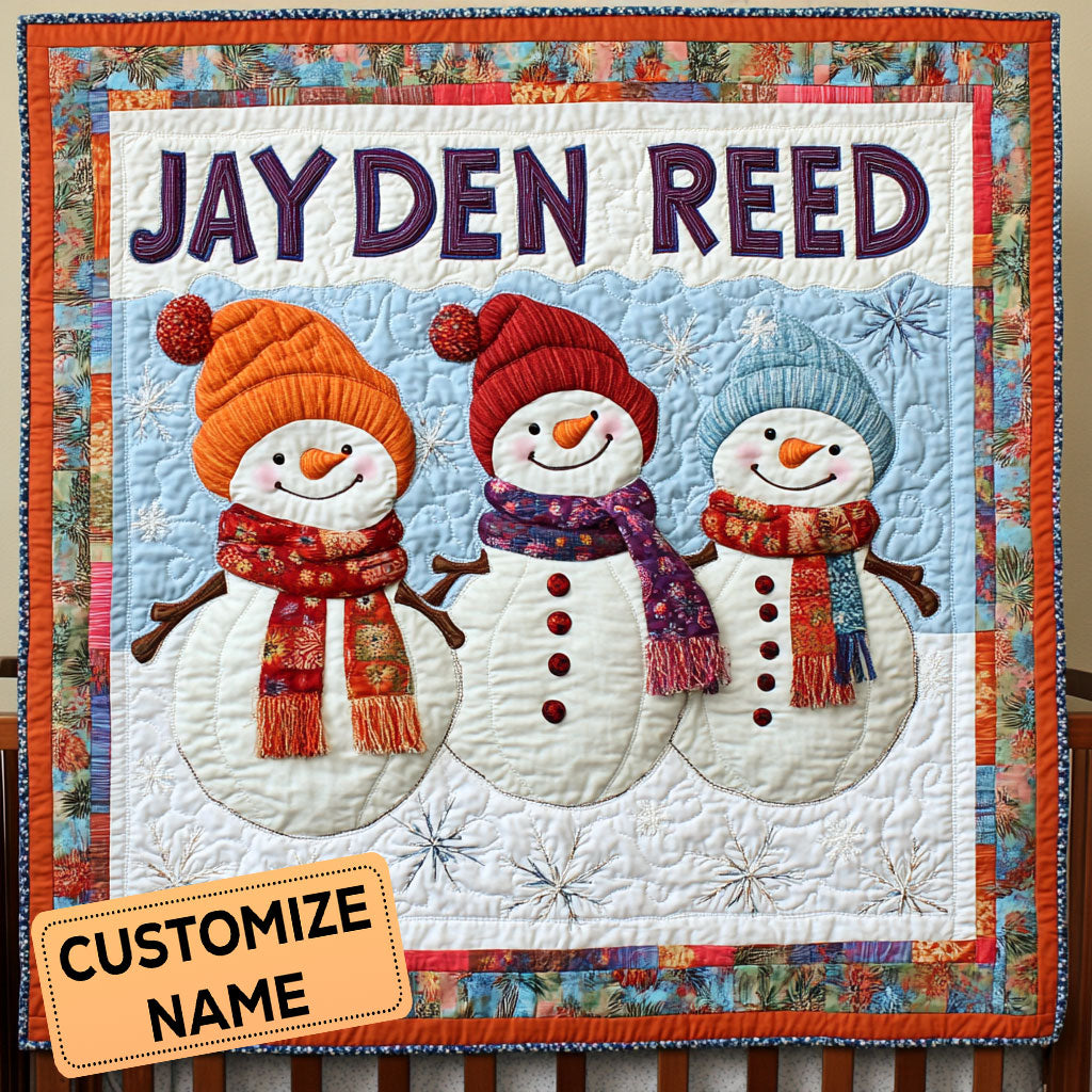 Three Snowy Smiles CP3107072CL Personalized Baby Quilt