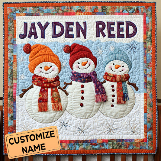 Three Snowy Smiles CP3107072CL Personalized Baby Quilt