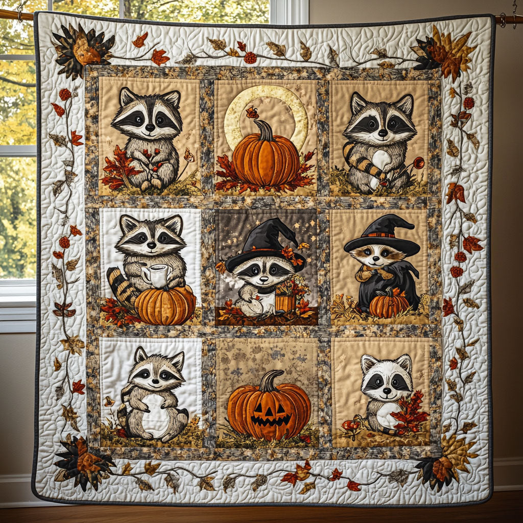 Spooky Raccoon And Pumpkin WY2508059CL Quilt