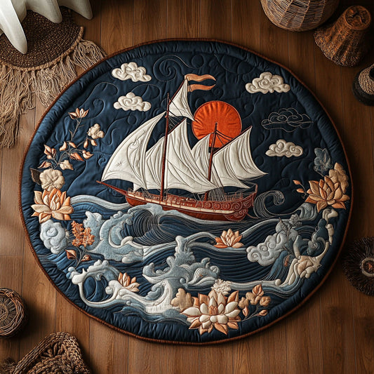 Floral Wave Boat WY0206024CL Quilted Round Mat