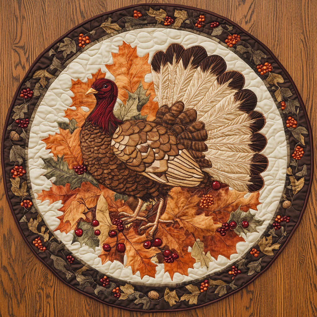 Turkey In Fall Splendor WN0708112CL Quilted Round Mat