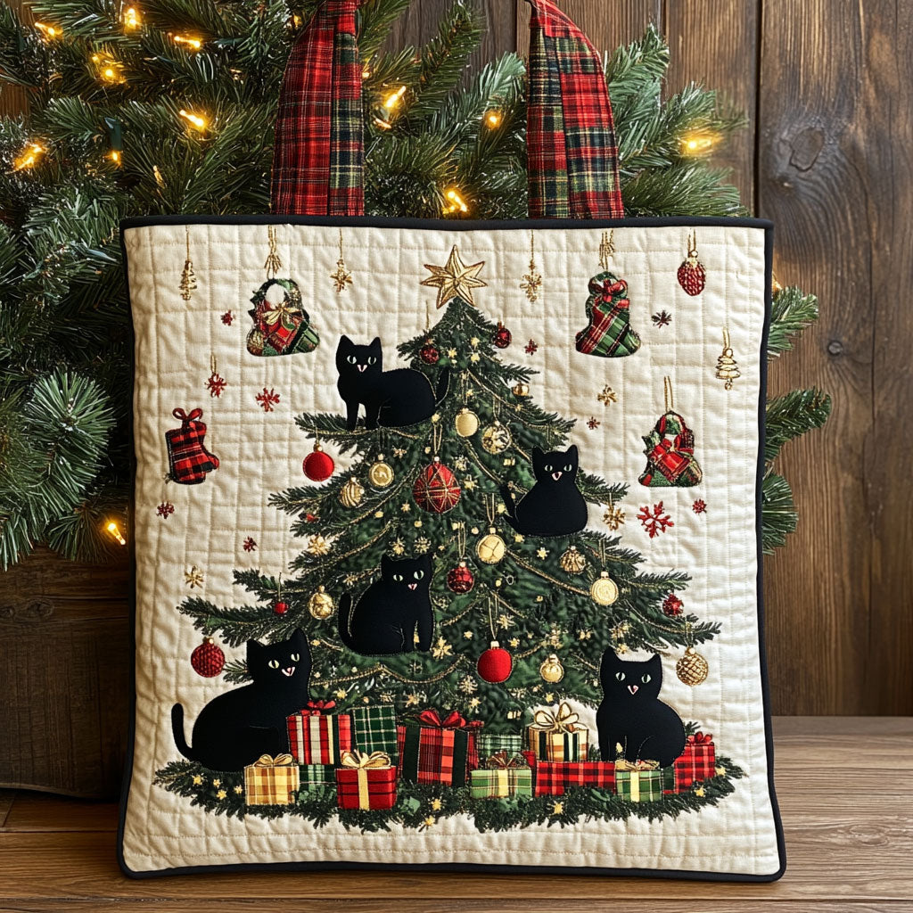 Merry Black Cat Christmas WN0711039CL Quilted Tote Bag
