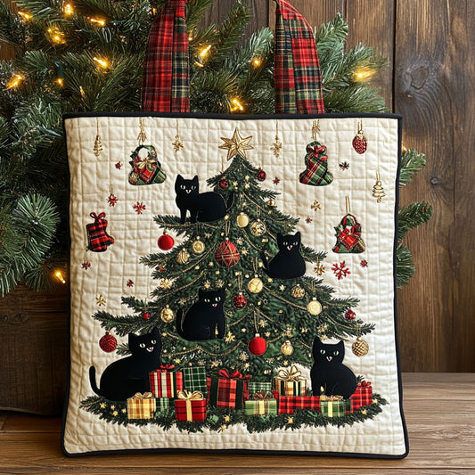 Merry Black Cat Christmas WN0711039CL Quilted Tote Bag