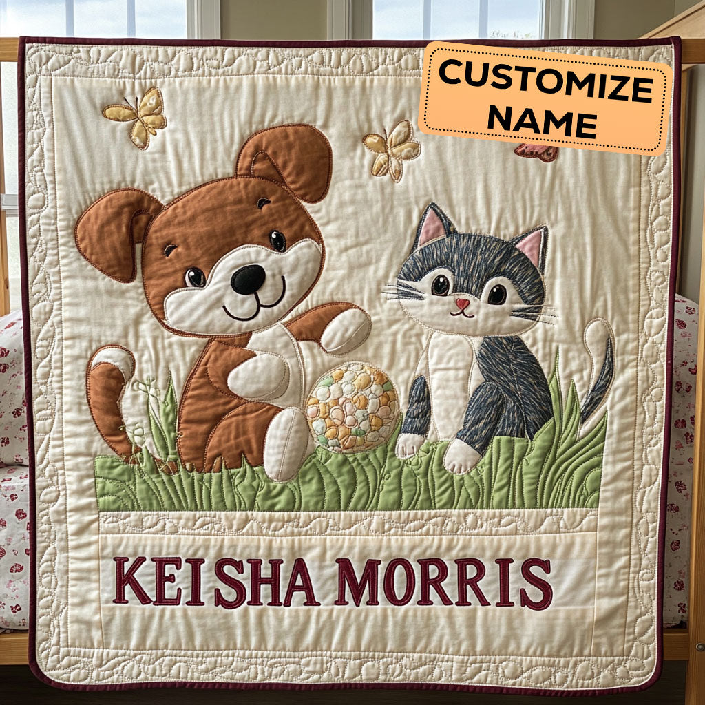 Pup And Kitty CP2507035CL Personalized Baby Quilt