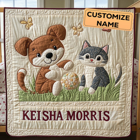 Pup And Kitty CP2507035CL Personalized Baby Quilt