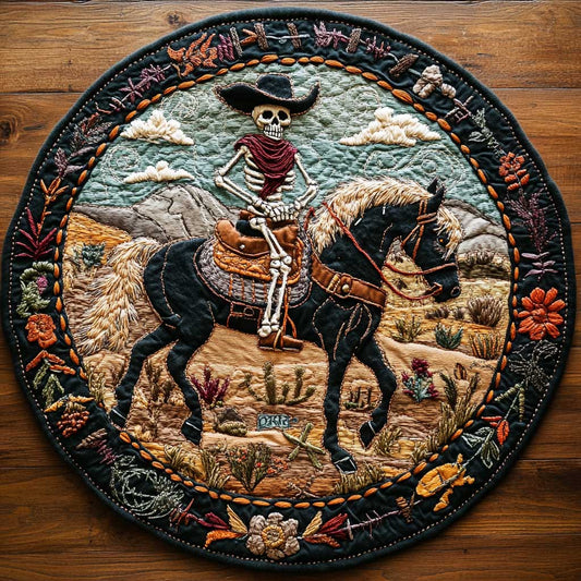 Skeleton Cowboy Dusk WN1205081CL Quilted Round Mat