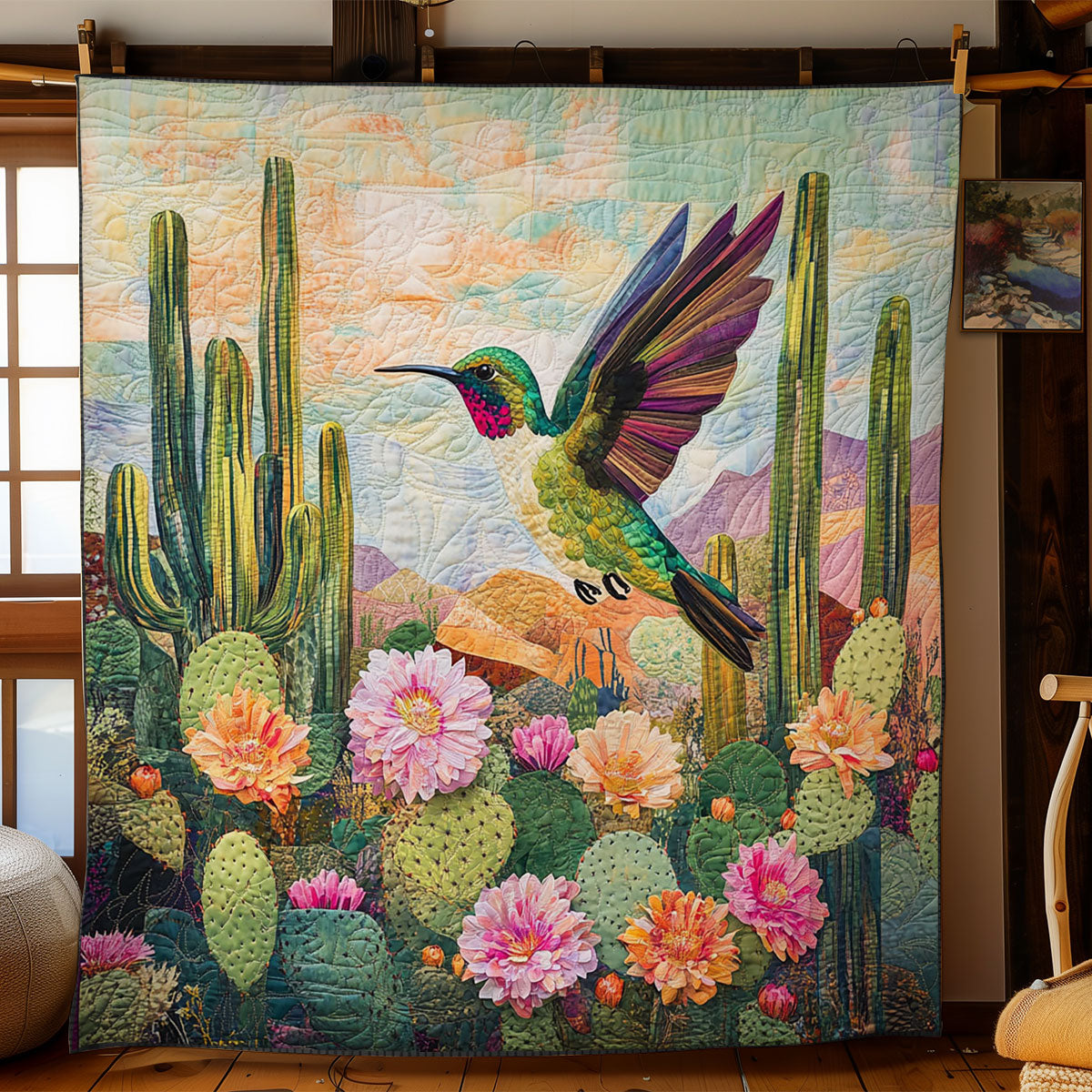 Cactus And Hummingbird WY2003061CL Quilt