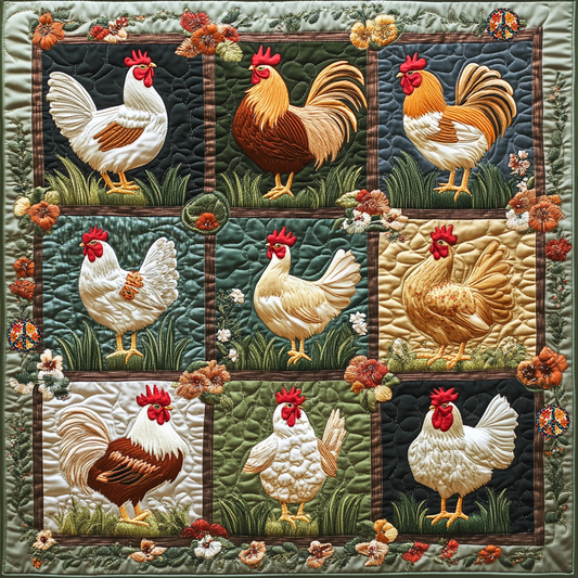 Floral Chickens XR1712005CL Quilt