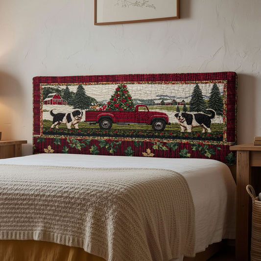 Bernese Mountain Dog Rustic Christmas WN0081312CL Quilted Headboard Slipcover