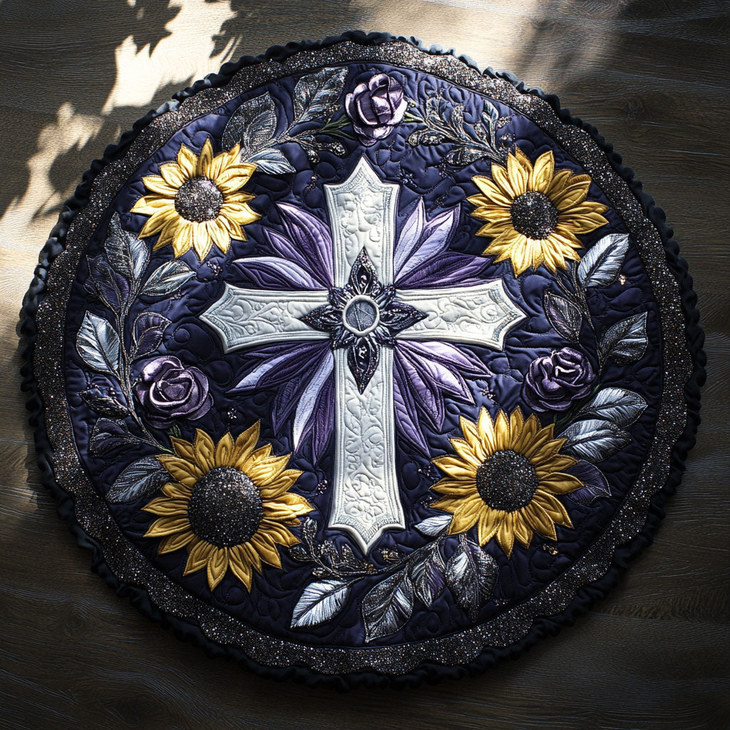 Heavenly Bloom Cross WN2108063CL Quilted Round Mat