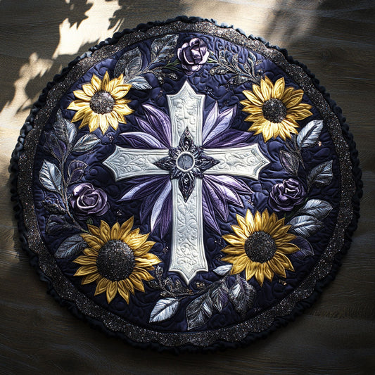 Heavenly Bloom Cross WN2108063CL Quilted Round Mat