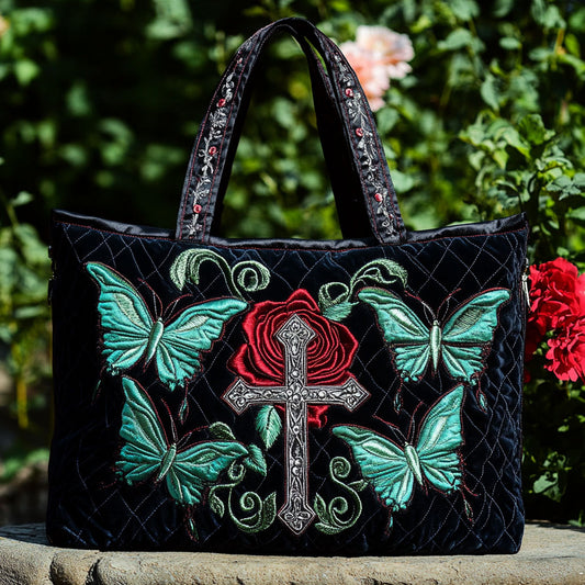 Faith Rose Cross CW0910020CL Quilted Tote Bag