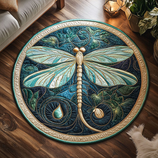 Teal Dragonfly WP1403058CL Quilted Round Mat