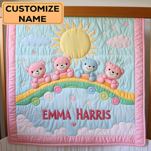 Cute Teddy Rainbow CW2207040CL Personalized Baby Quilt