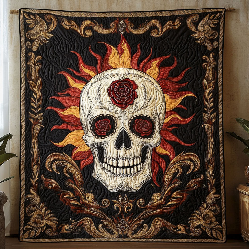 Flaming Rose Skull Wall Tapestry DH1209008CL Quilt