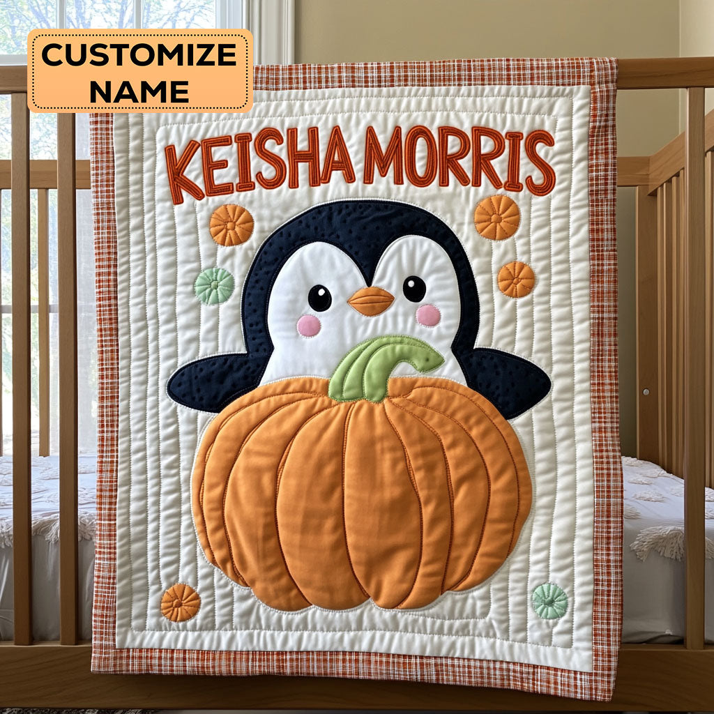 Penguin Pumpkin CP0108056CL Personalized Baby Quilt