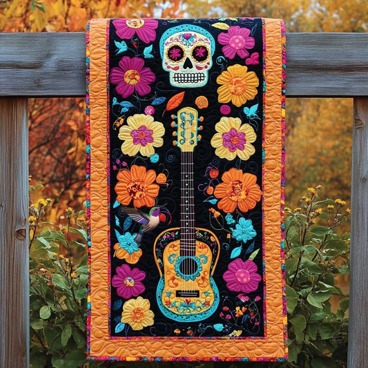 Flowered Skull And Guitar WN0111015CL Quilted Table Runner