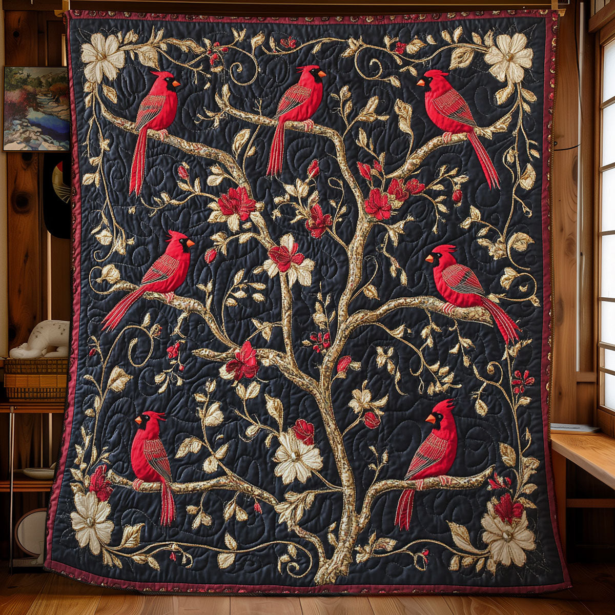 Cardinal In Royal Tree WY1902066CL Quilt