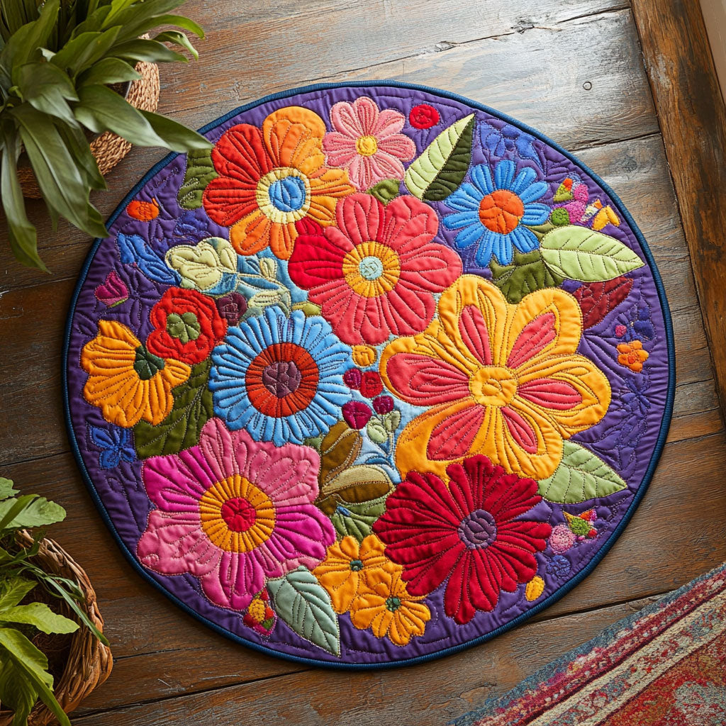 Charming Flower WX2103113CL Quilted Round Mat