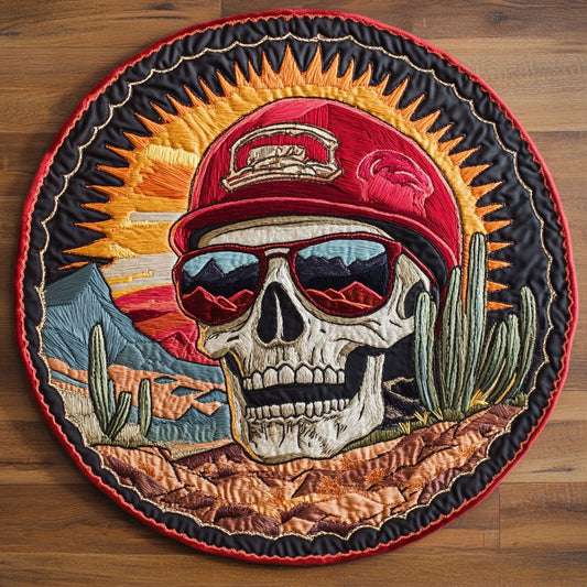 Crimson Ride Skull WN0908015CL Quilted Round Mat