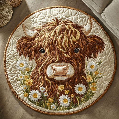 Cutest Highland Cow WX2203109CL Quilted Round Mat
