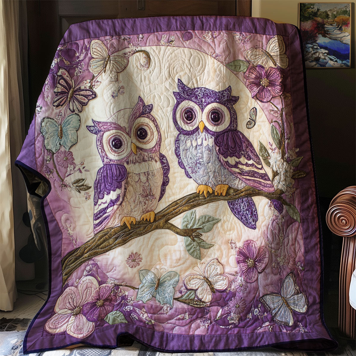 Violet Owl Couple WJ1601025CL Quilt