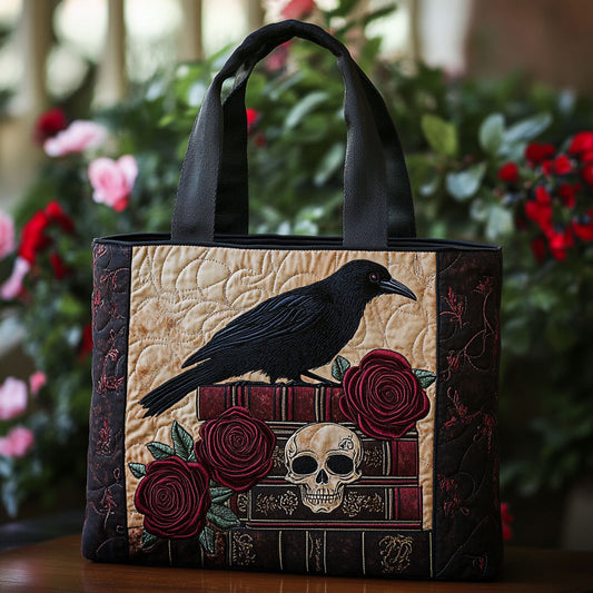 Mystic Raven Skull CW0901006CL Quilted Tote Bag