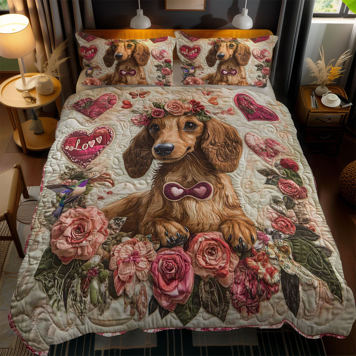 Floral Dachshund WN2412038CL Duvet Cover Set