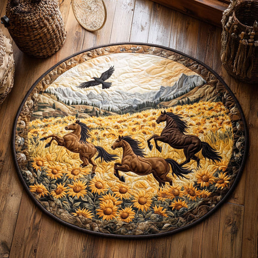 Gallop In Sunflower Meadow WY0406051CL Quilted Round Mat