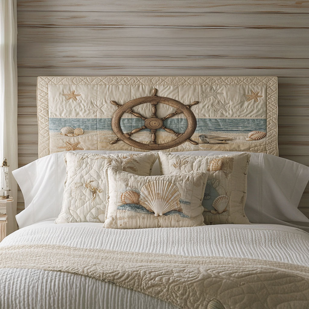 Sandy Ship Wheel WN0501047CL Quilted Headboard Slipcover