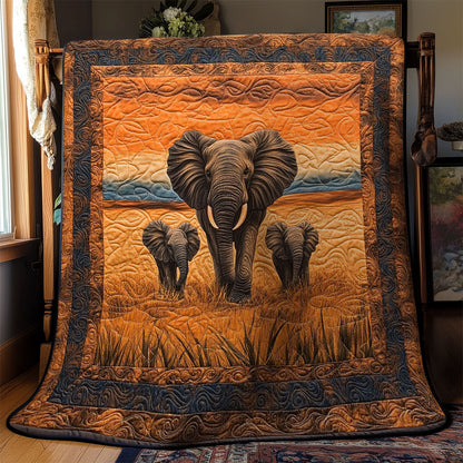 Elephant Family In Sunset WY2103043CL Quilt
