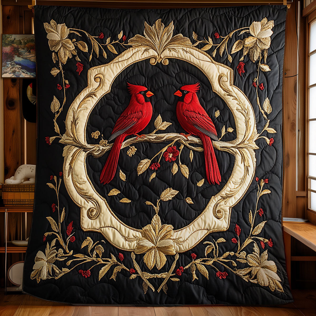 Cardinal In Royal Wreath WY1902067CL Quilt
