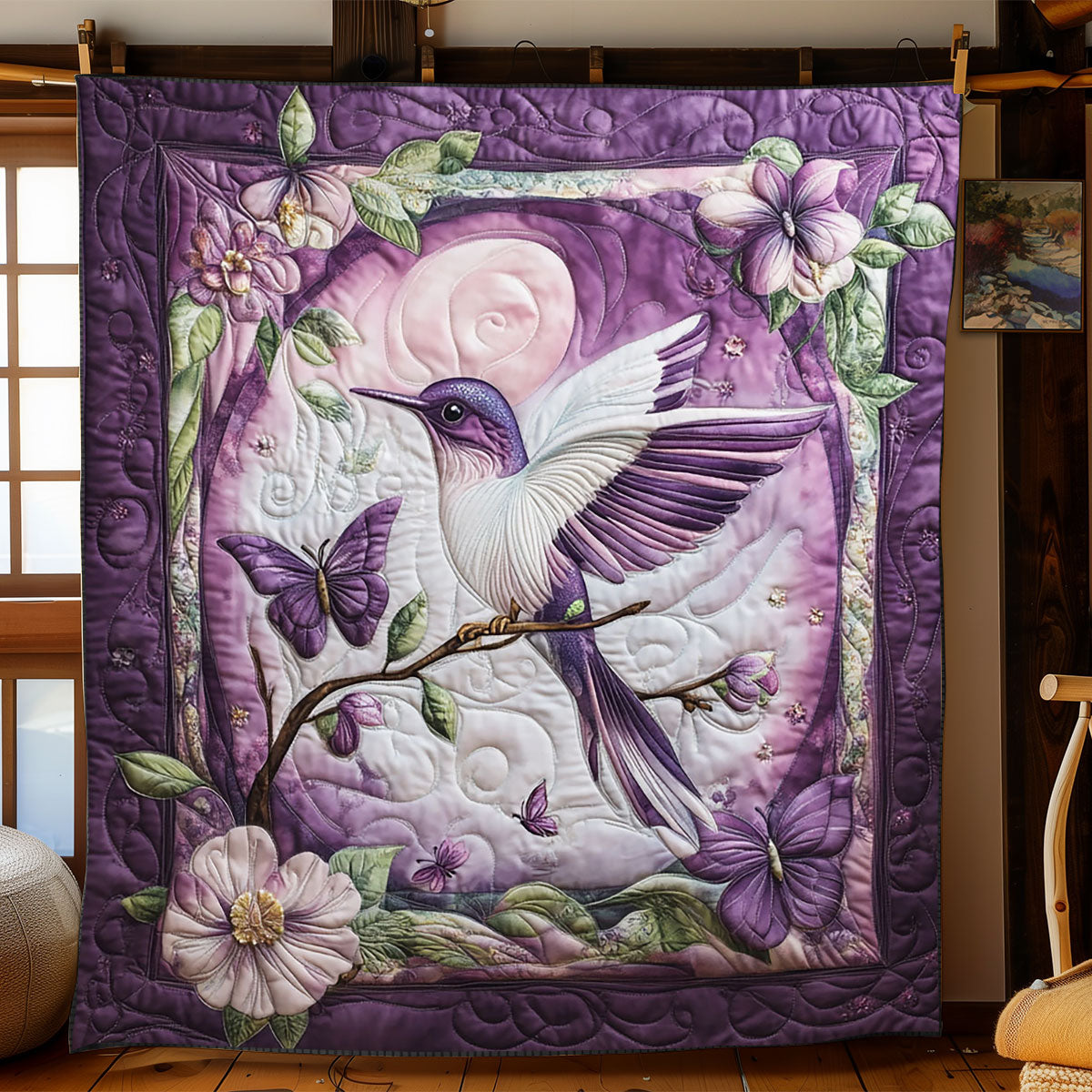 Purple Hummingbird WJ1601020CL Quilt