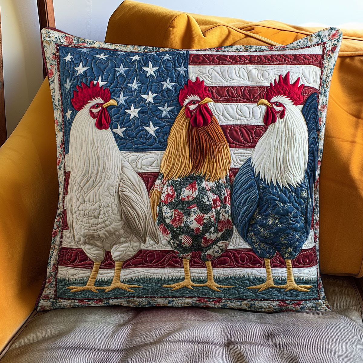 Farmhouse Patriot Rooster WN1002105CL Quilt Pillow Case