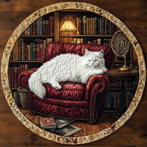 Library Cat Nap WY0608027CL Quilted Round Mat