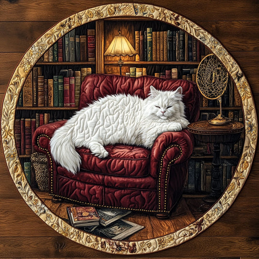 Library Cat Nap WY0608027CL Quilted Round Mat
