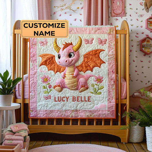 Pink Baby Dragon WY2807006CL Personalized Baby Quilt