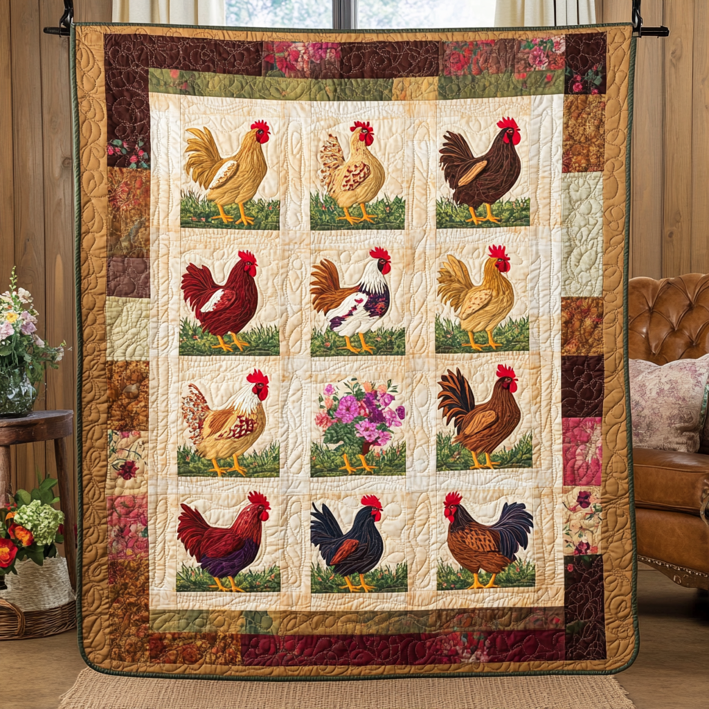 Chicken Floral YR3012036CL Quilt