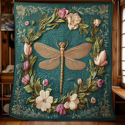 Gold Dragonfly In Wreath WY2403025CL Quilt