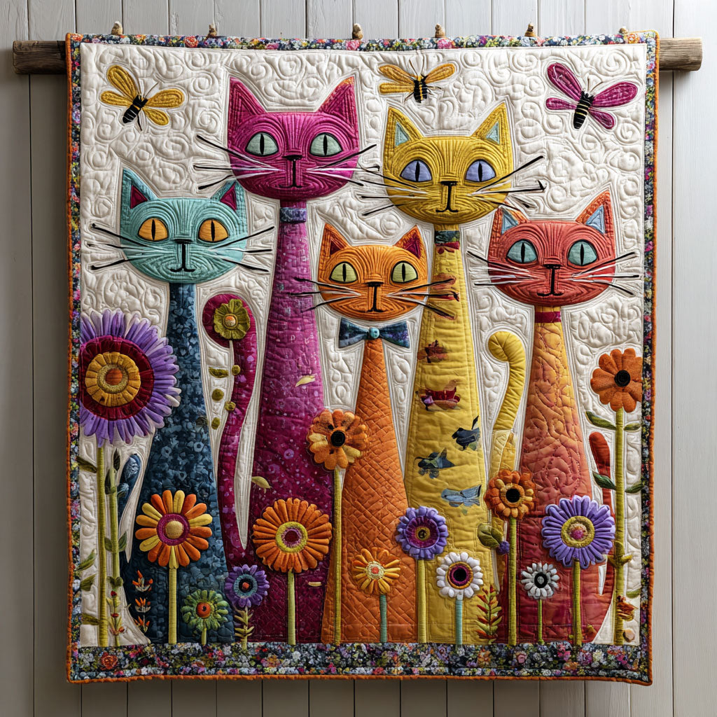 Floral Whimsical Cat CW2607025CL Quilt