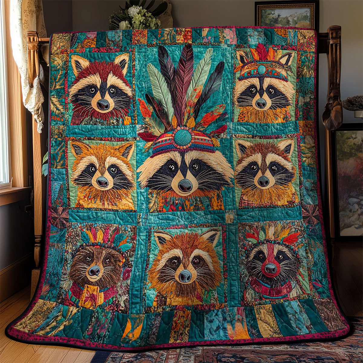 Raccoon In Feathers WN2401031CL Quilt