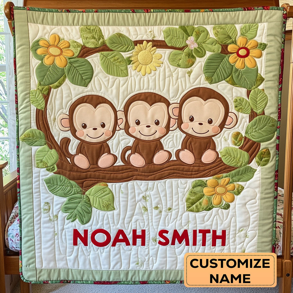 Happy Monkey Baby WY1807021CL Personalized Baby Quilt