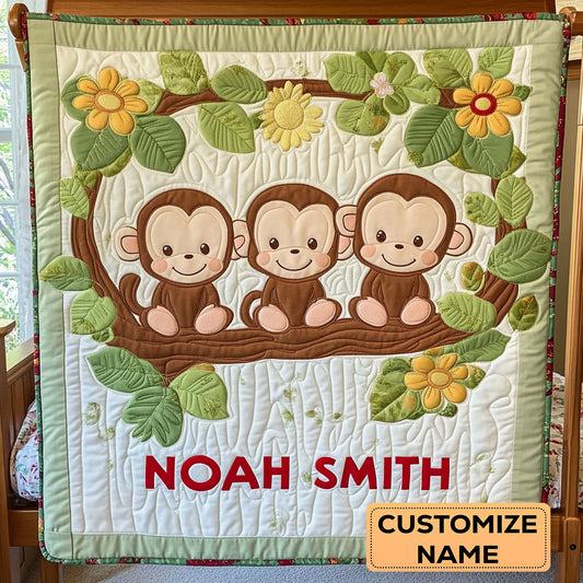 Happy Monkey Baby WY1807021CL Personalized Baby Quilt