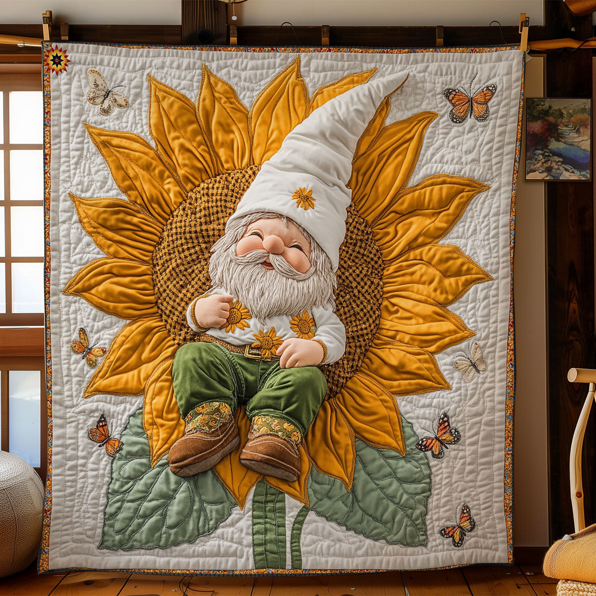 Gnome Sleeping In Sunflower WY2712027CL Quilt