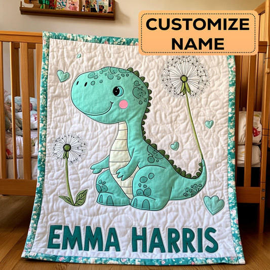 Dino Dandelion Hug CW2607014CL Personalized Baby Quilt