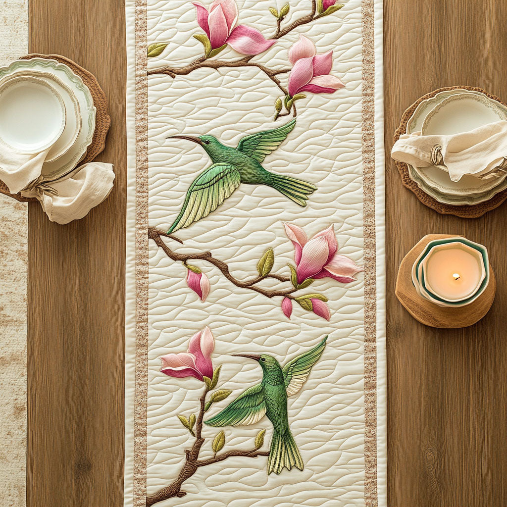 Hummingbird Magnolia CW1405094CL Quilted Table Runner