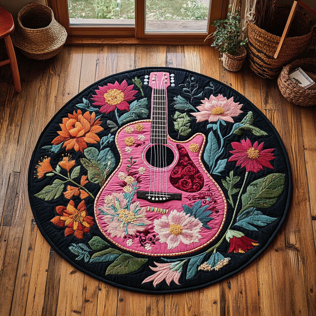 Pink Guitar WY2605054CL Quilted Round Mat